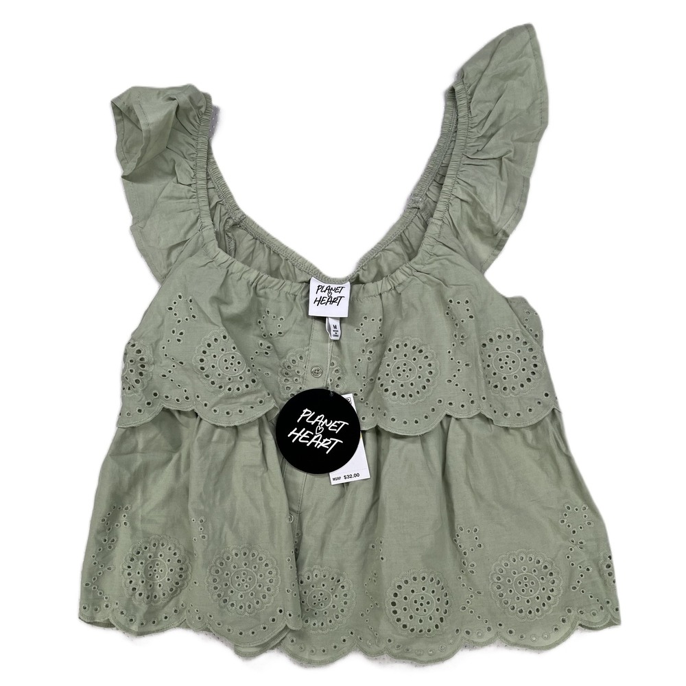 Planet Heart Juniors Reseda Tiered Ruffled Cotton Eyelet Tank Top Sz Medium NWT